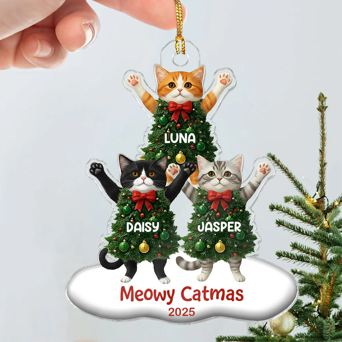 Whimsical Cat Christmas Tree - Personalized Acrylic Ornament - Gift For Cat Lover - Image 9