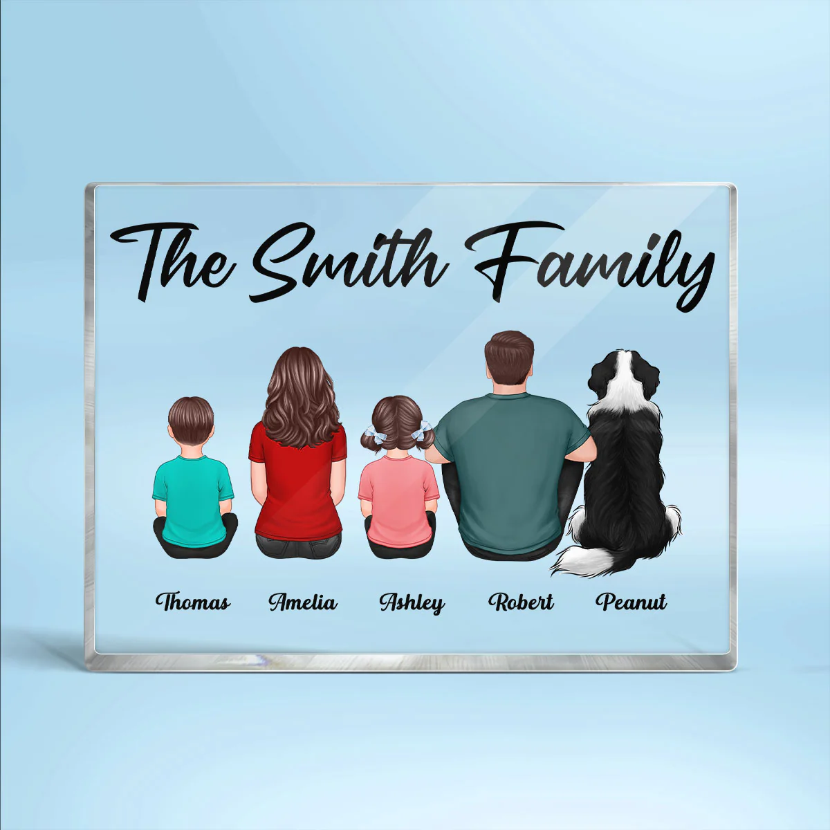 Whole Back View Family Couple Dad Mom Kids Dogs Cats Personalized Horizontal Rectangle Acrylic Block - Image 2