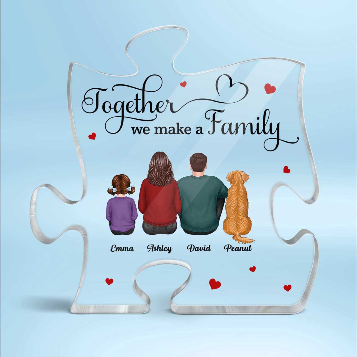 Whole Back View Family Couple Dad Mom Kids Dogs Cats Together We Make A Family Personalized Puzzle Acrylic Plaque - Image 2