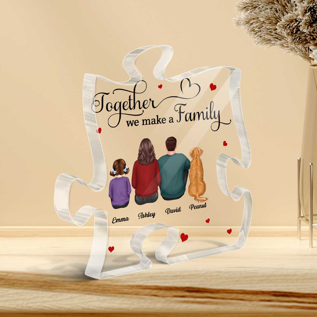 Whole Back View Family Couple Dad Mom Kids Dogs Cats Together We Make A Family Personalized Puzzle Acrylic Plaque - Image 3