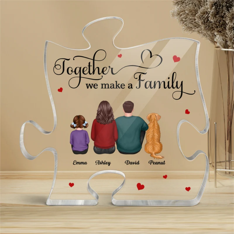 Whole Back View Family Couple Dad Mom Kids Dogs Cats Together We Make A Family Personalized Puzzle Acrylic Plaque - Image 4