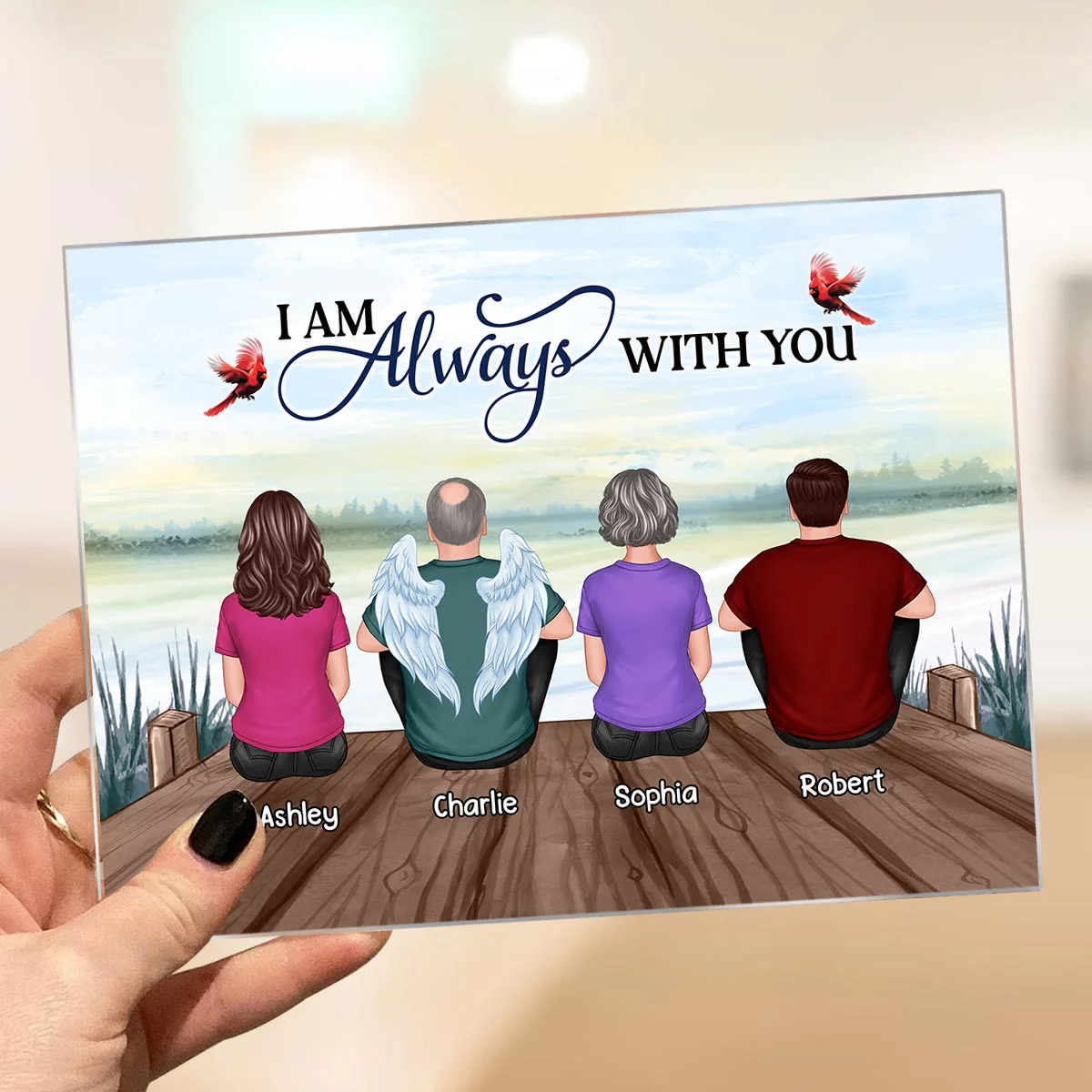 Whole Back View Family Sitting Remembrance Gift Memorial Lake Personalized Acrylic Plaque - Image 3