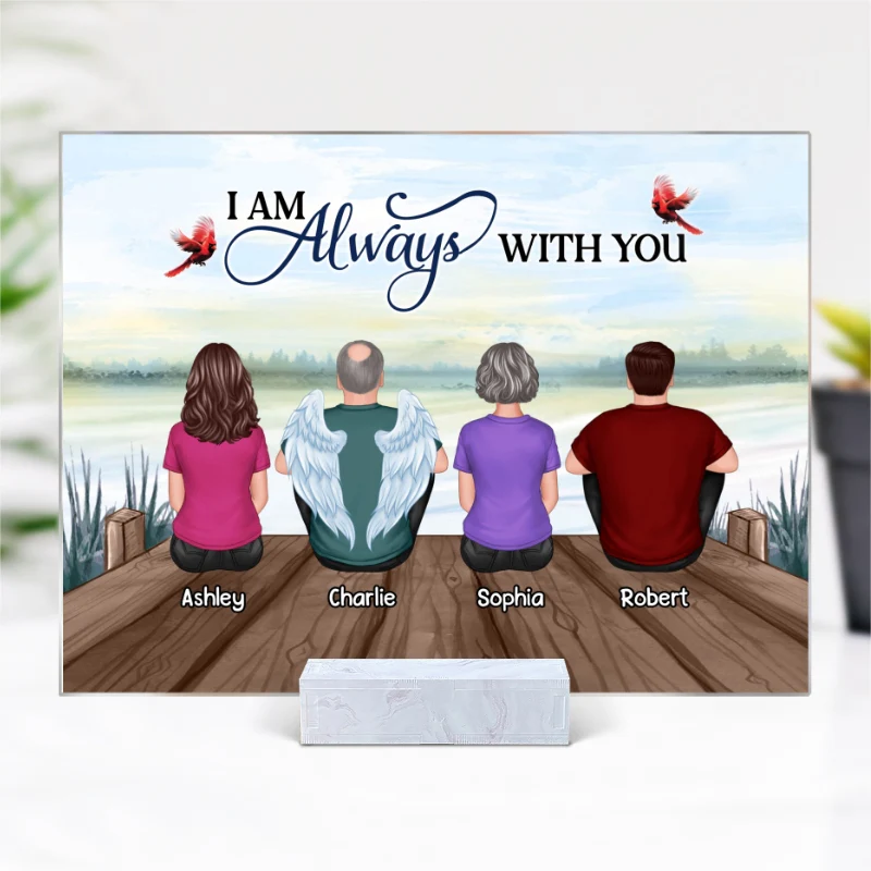 Whole Back View Family Sitting Remembrance Gift Memorial Lake Personalized Acrylic Plaque - Image 4