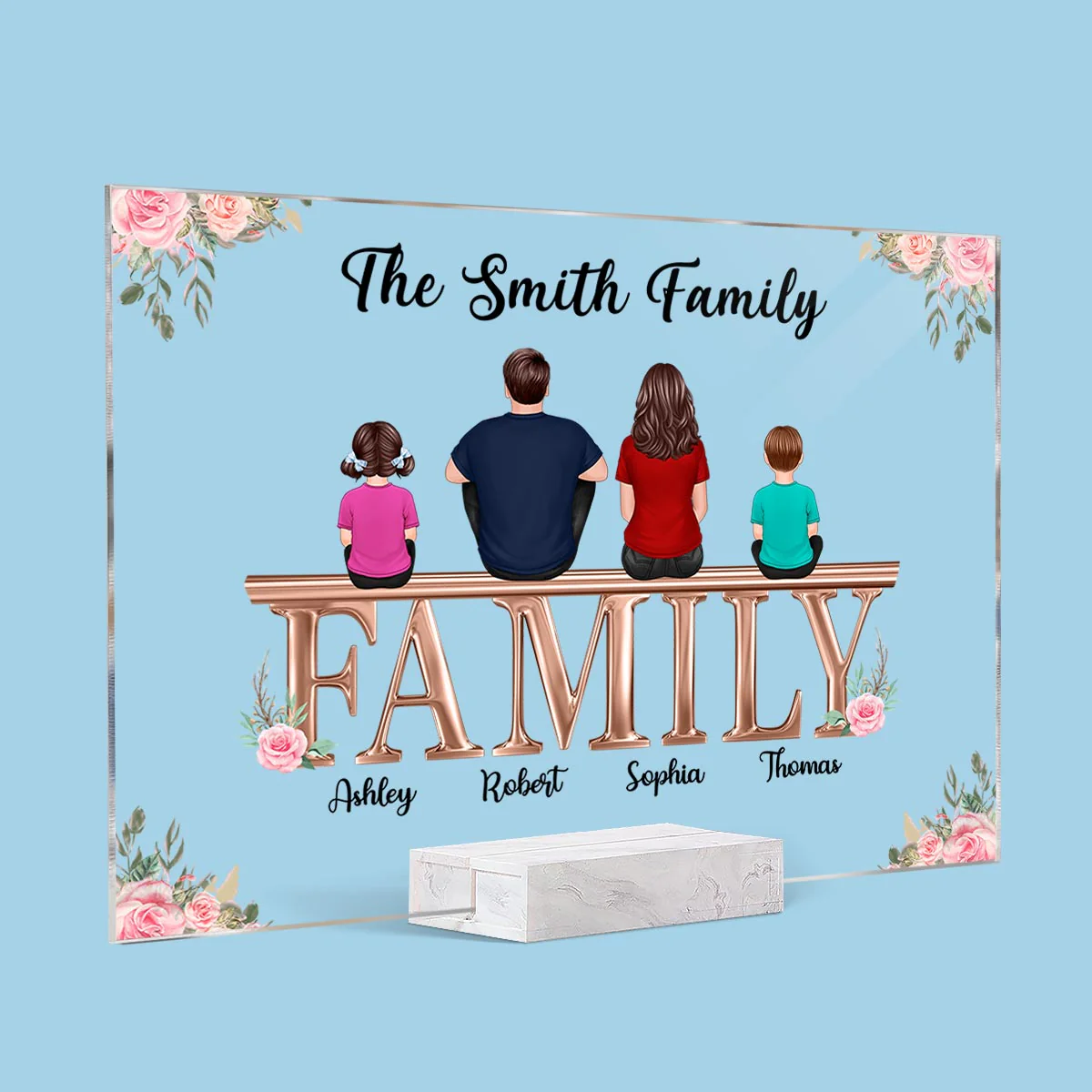 Whole Family Couple Grandma Grandpa Dad Mom Kids Dogs Cats Sitting On Word Personalized Acrylic Plaque - Image 2