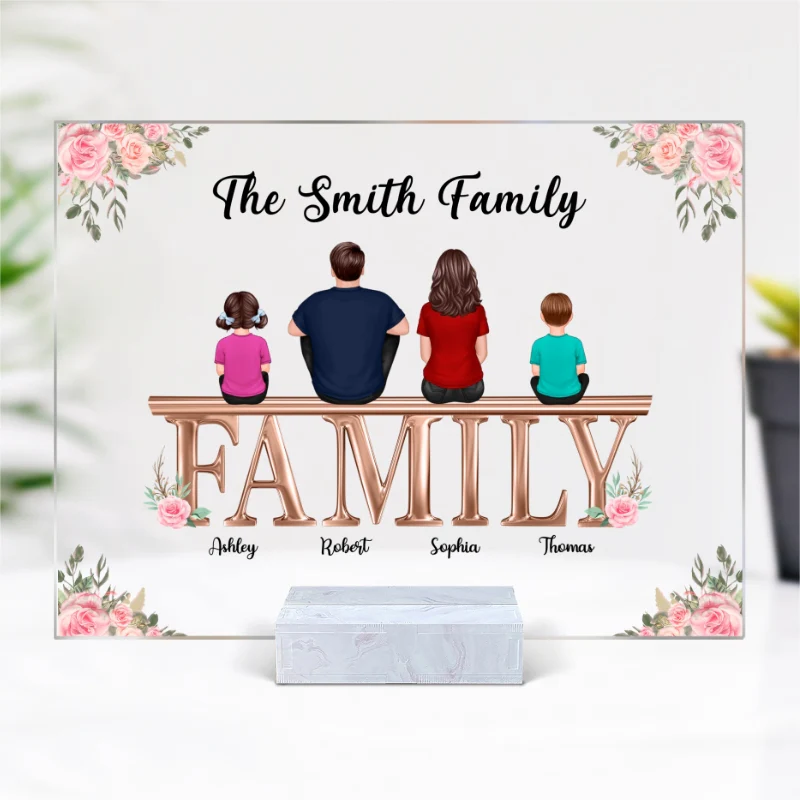 Whole Family Couple Grandma Grandpa Dad Mom Kids Dogs Cats Sitting On Word Personalized Acrylic Plaque - Image 4