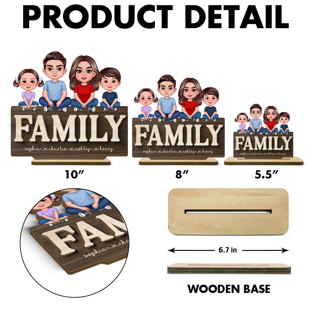 Whole Family Crossed Legs Sitting On Word Dad Mom Kid Dog Cat Personalized 2-Layer Standing Wooden Plaque - Image 6