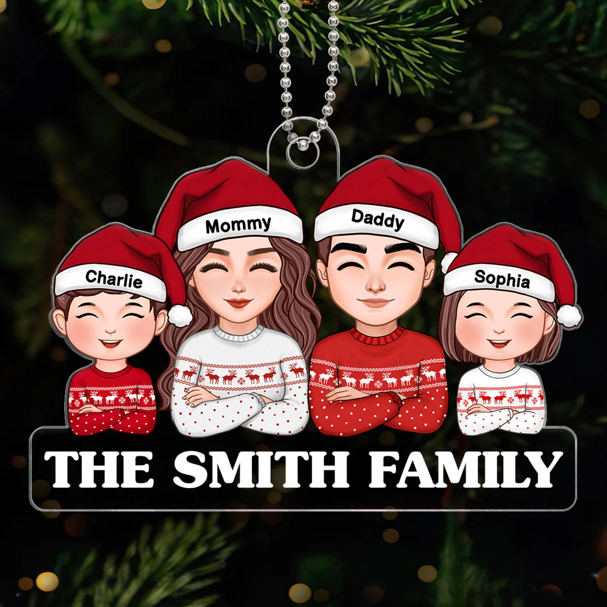 Whole Family Dad Mom Kids Crossed Hands Christmas Decor Personalized Acrylic Ornament
