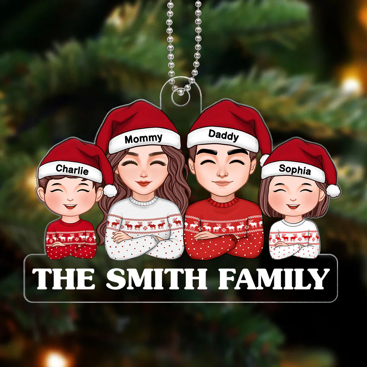 Whole Family Dad Mom Kids Crossed Hands Christmas Decor Personalized Acrylic Ornament - Image 3
