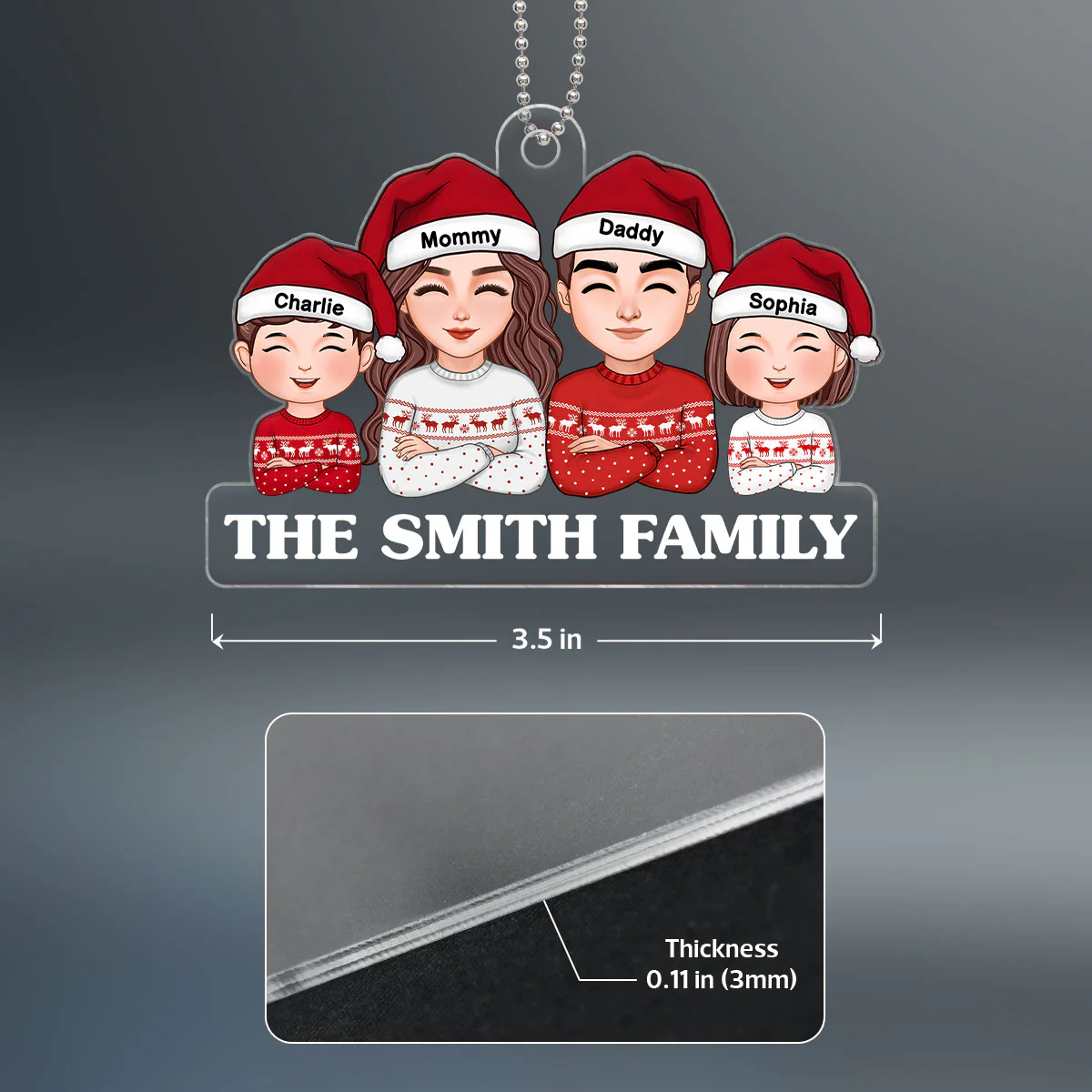 Whole Family Dad Mom Kids Crossed Hands Christmas Decor Personalized Acrylic Ornament - Image 4