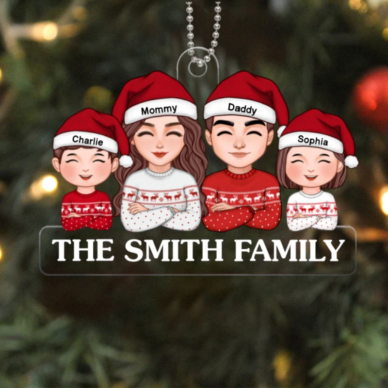 Whole Family Dad Mom Kids Crossed Hands Christmas Decor Personalized Acrylic Ornament - Image 5