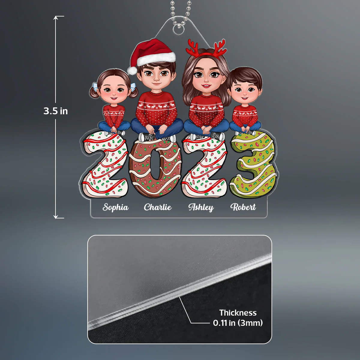Family Crossed Legs Sitting Dad Mom Kids Dogs Cats Gingerbread 2023 Personalized Acrylic Ornament - Image 4