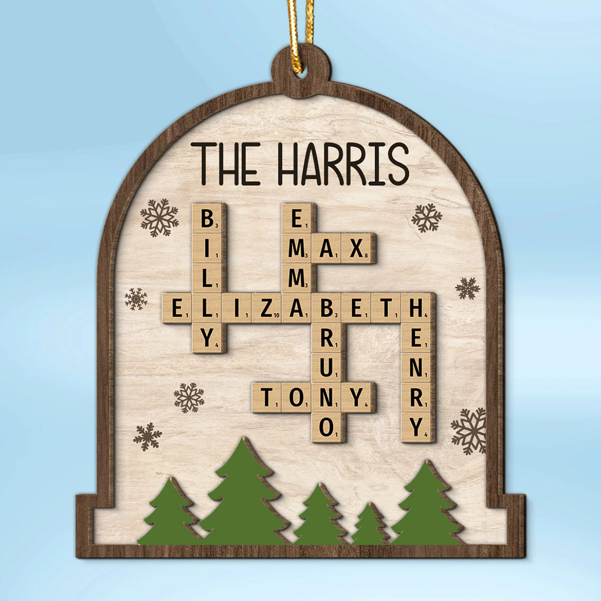 Whole Family Names Crossword Puzzle Art Personalized 2-Layer Wooden Ornament, Christmas Gift For Family, For Parents, Grandparents, Siblings, Children - Image 2