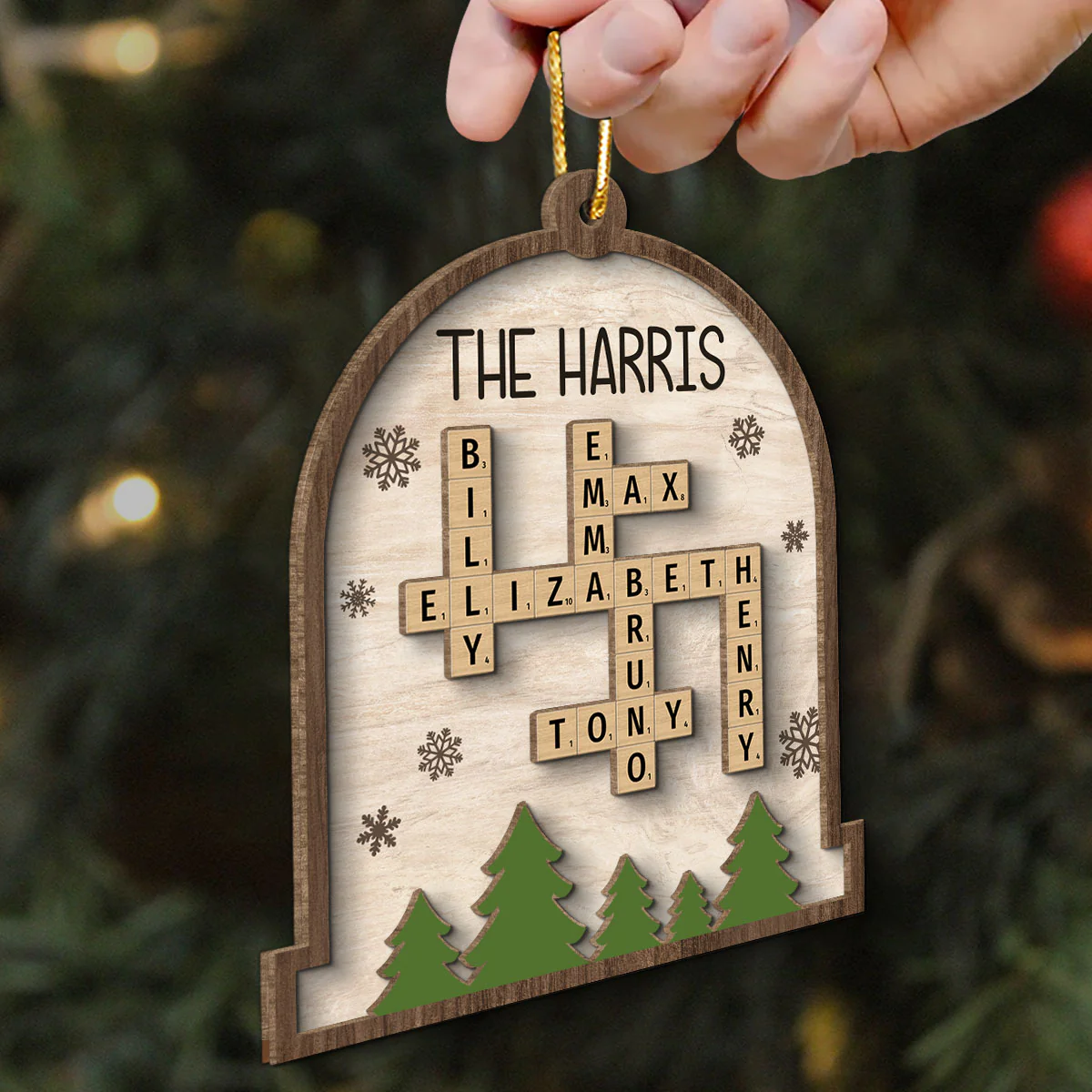 Whole Family Names Crossword Puzzle Art Personalized 2-Layer Wooden Ornament, Christmas Gift For Family, For Parents, Grandparents, Siblings, Children - Image 3