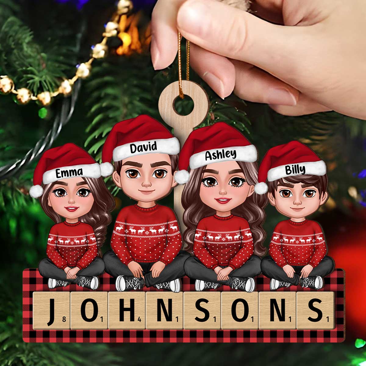 Whole Family Sitting On Word Personalized 2-Layer Wooden Ornament - Image 5