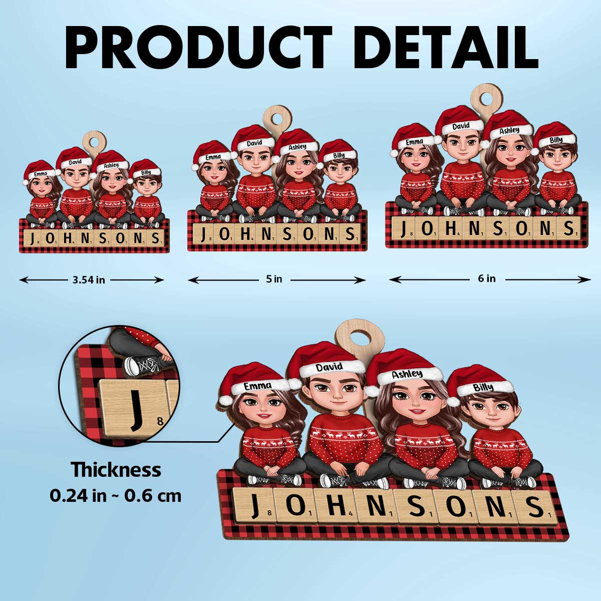 Whole Family Sitting On Word Personalized 2-Layer Wooden Ornament - Image 7