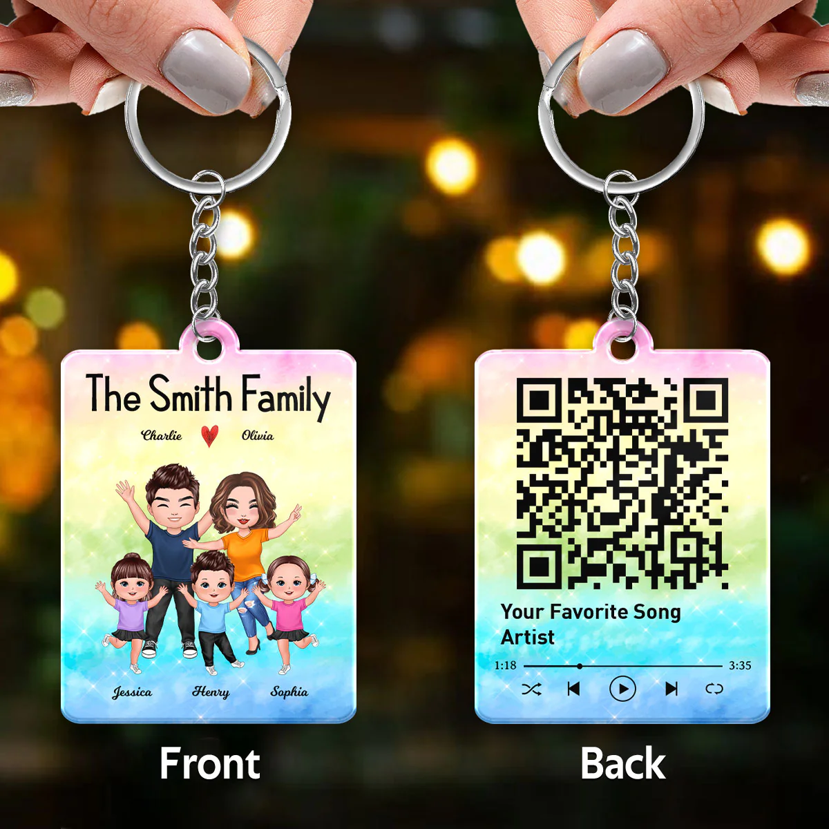 Whole Happy Family Kids Dog Cat Favorite Song QR Code Personalized Acrylic Keychain - Image 3