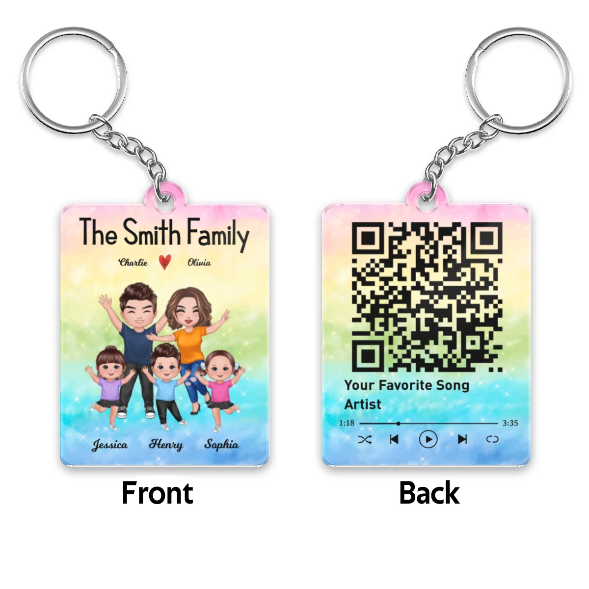 Whole Happy Family Kids Dog Cat Favorite Song QR Code Personalized Acrylic Keychain - Image 4