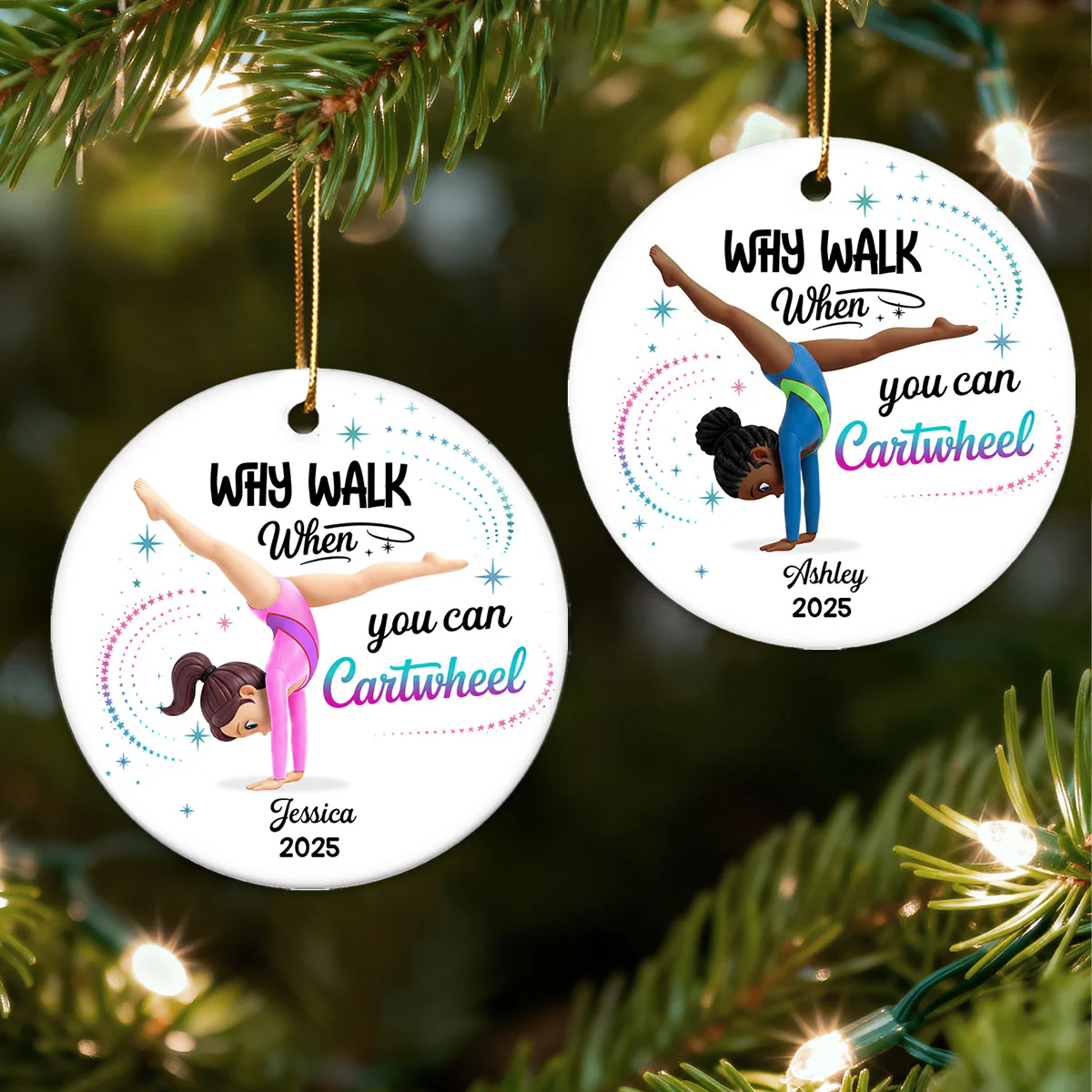 Why Walk When You Can Cartwheel Gymnastic Girl - Personalized Ceramic Ornament - Gymnast Gift For Daughter, Granddaughter - Image 2