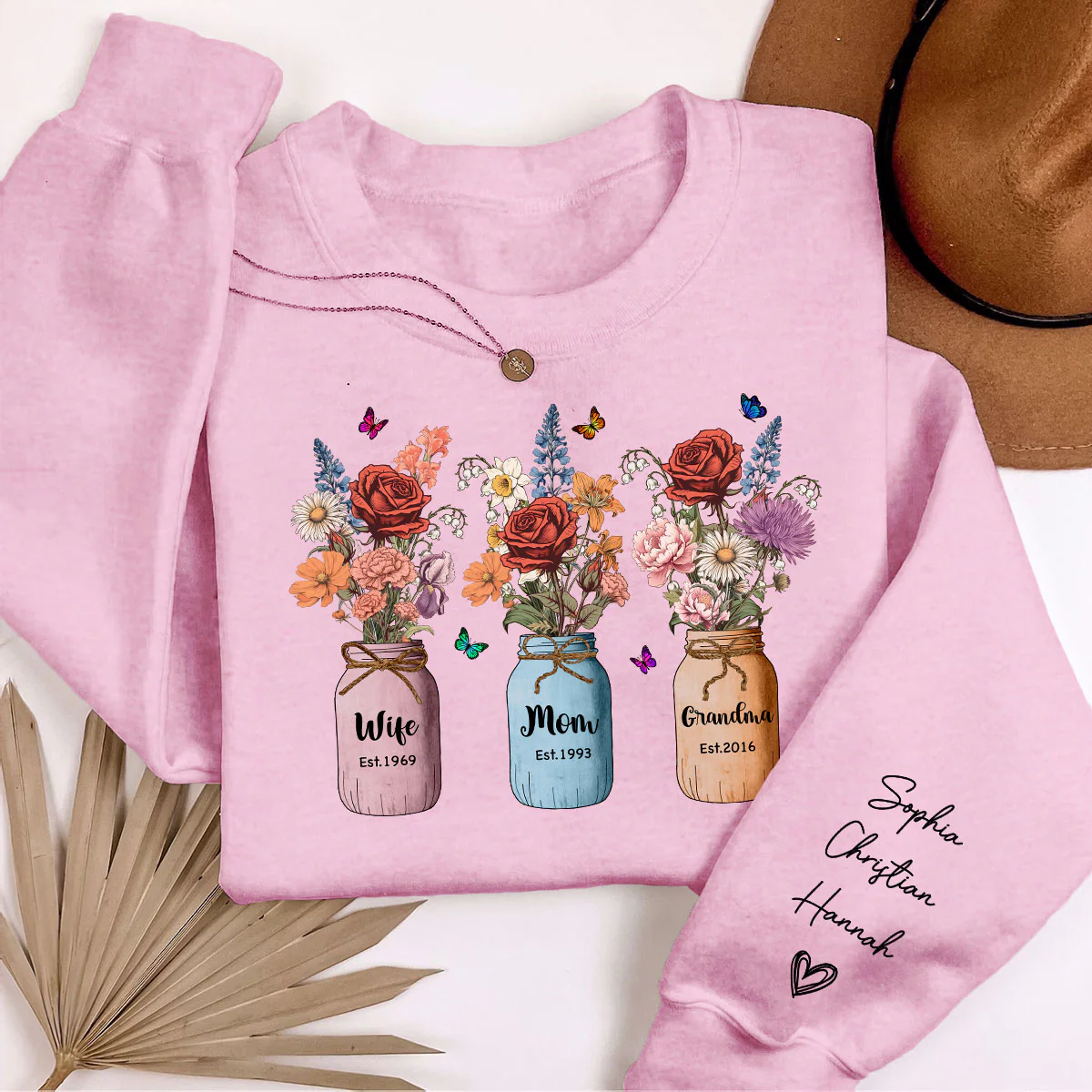 Wife Mom Grandma Vintage Birth Month Flowers Personalized Sleeve Printed Sweatshirt - Image 3