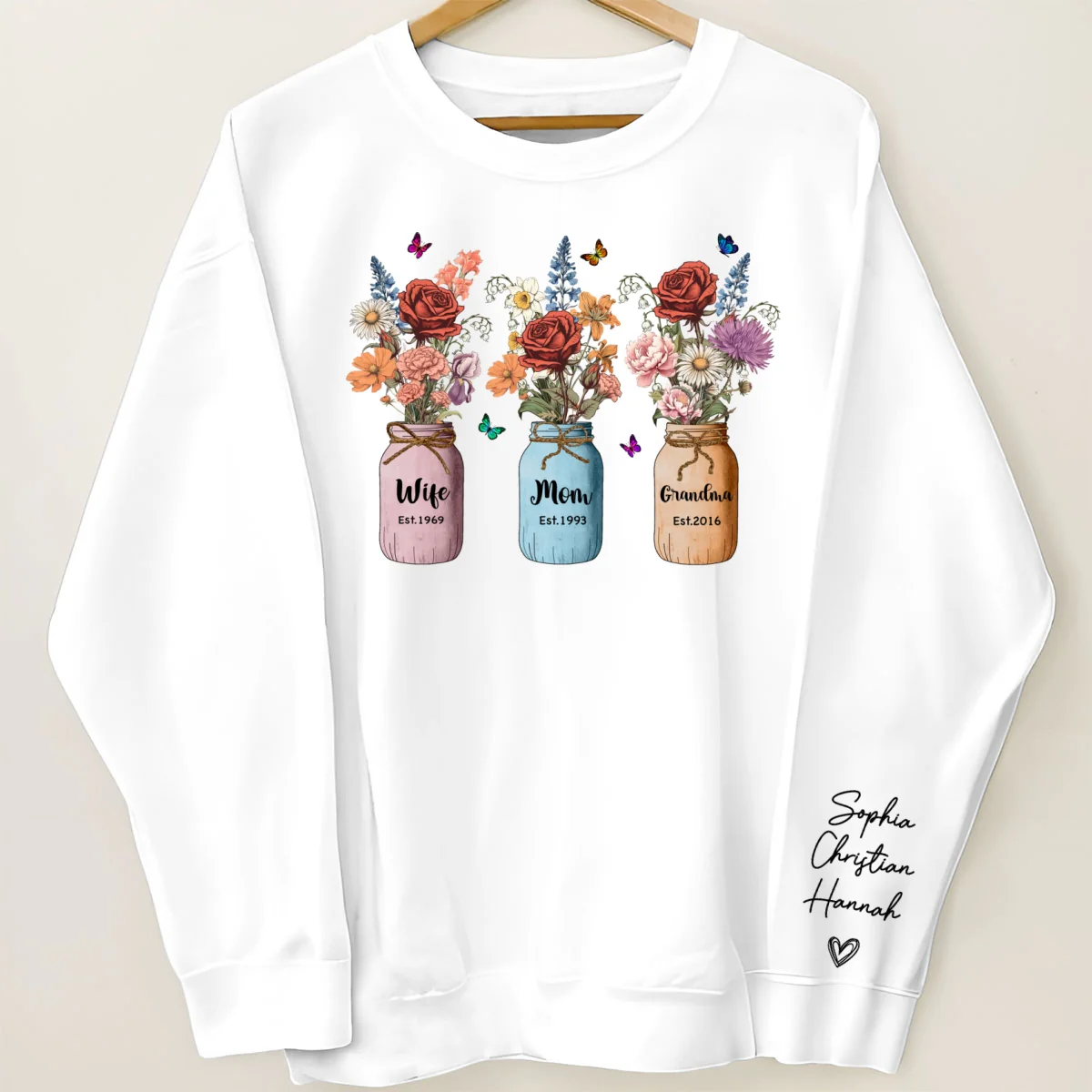 Wife Mom Grandma Vintage Birth Month Flowers Personalized Sleeve Printed Sweatshirt - Image 4