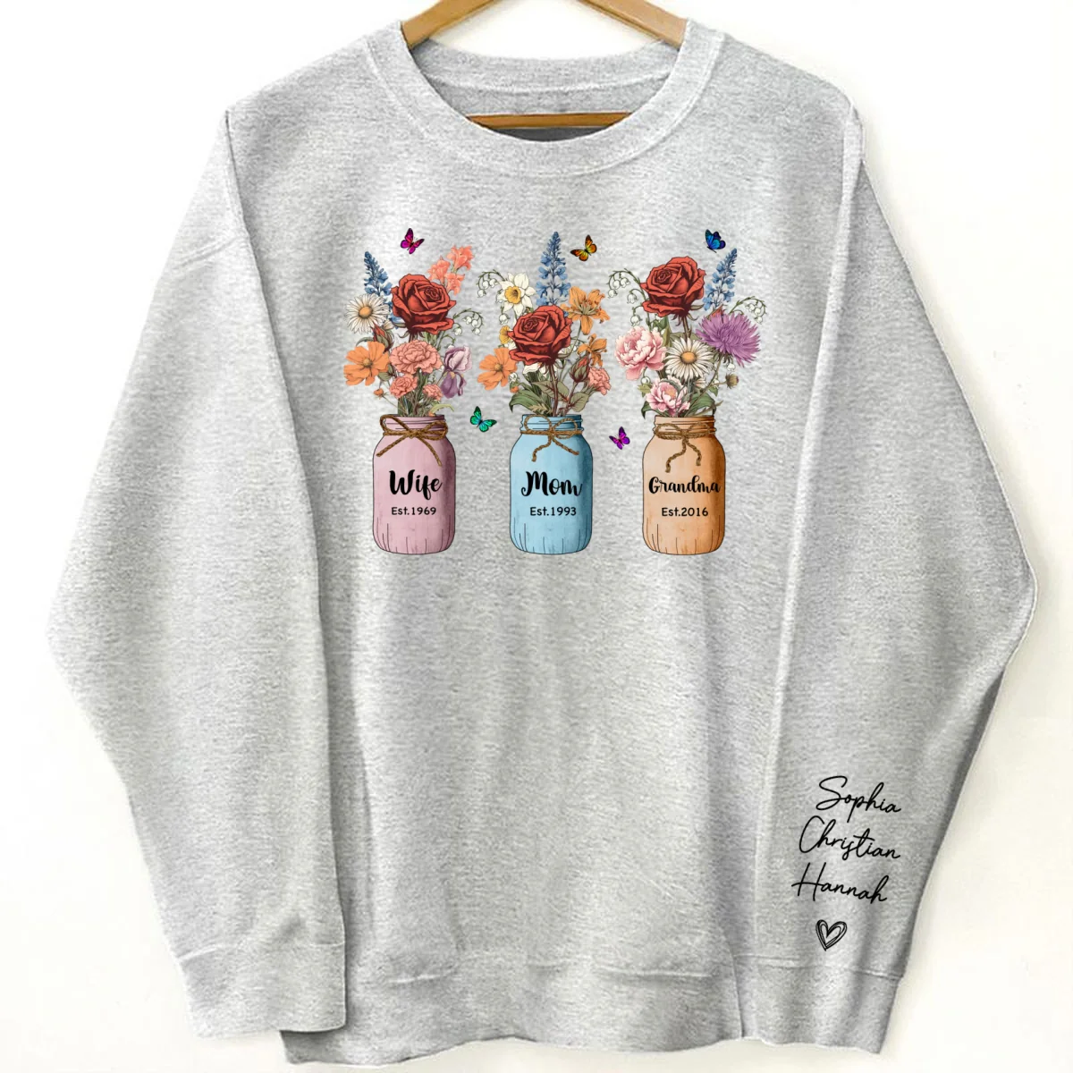 Wife Mom Grandma Vintage Birth Month Flowers Personalized Sleeve Printed Sweatshirt - Image 5
