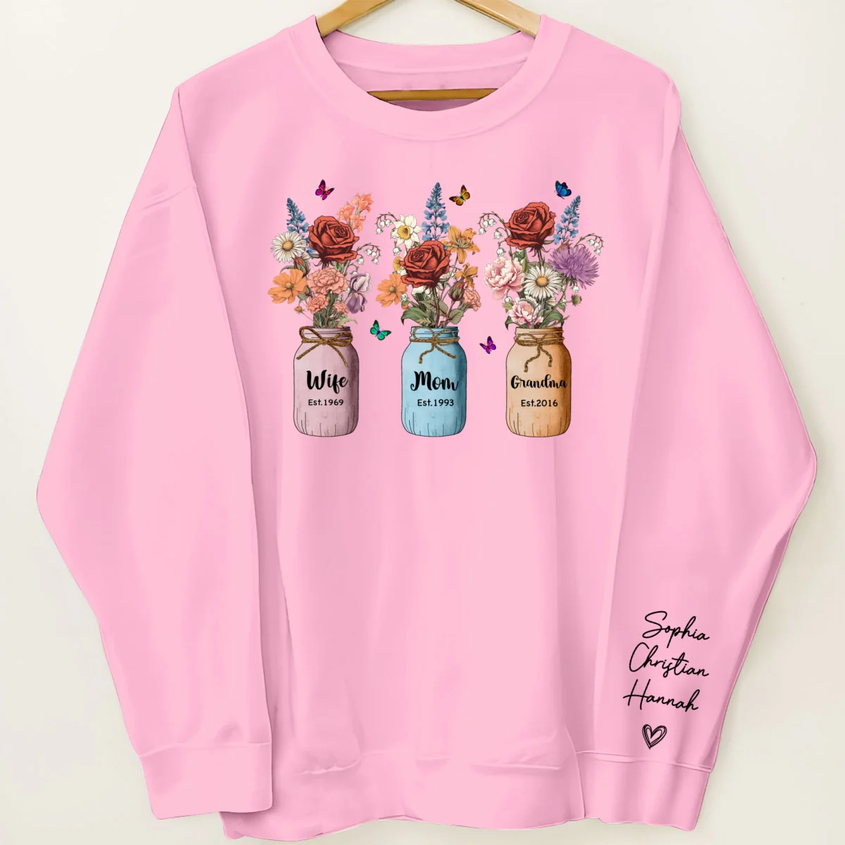 Wife Mom Grandma Vintage Birth Month Flowers Personalized Sleeve Printed Sweatshirt - Image 6