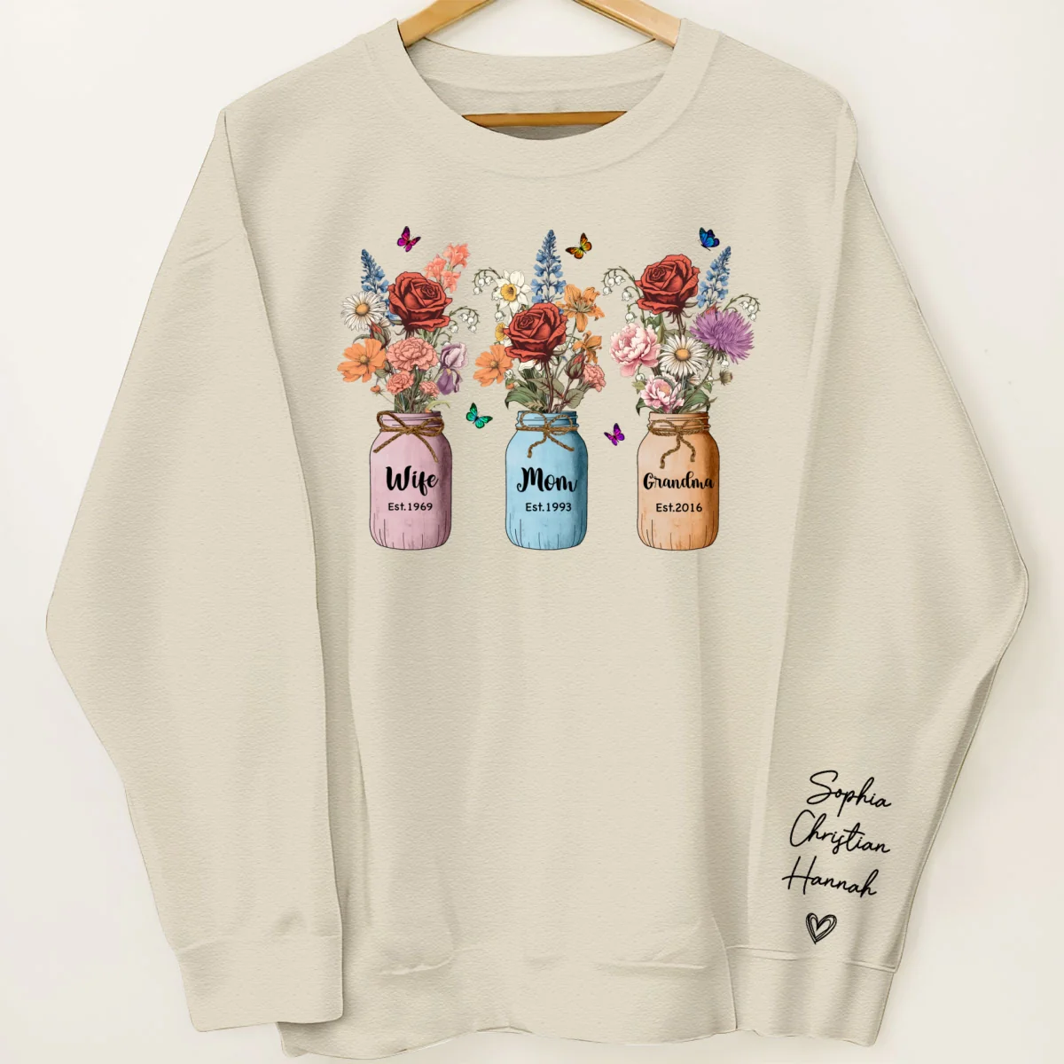 Wife Mom Grandma Vintage Birth Month Flowers Personalized Sleeve Printed Sweatshirt - Image 7