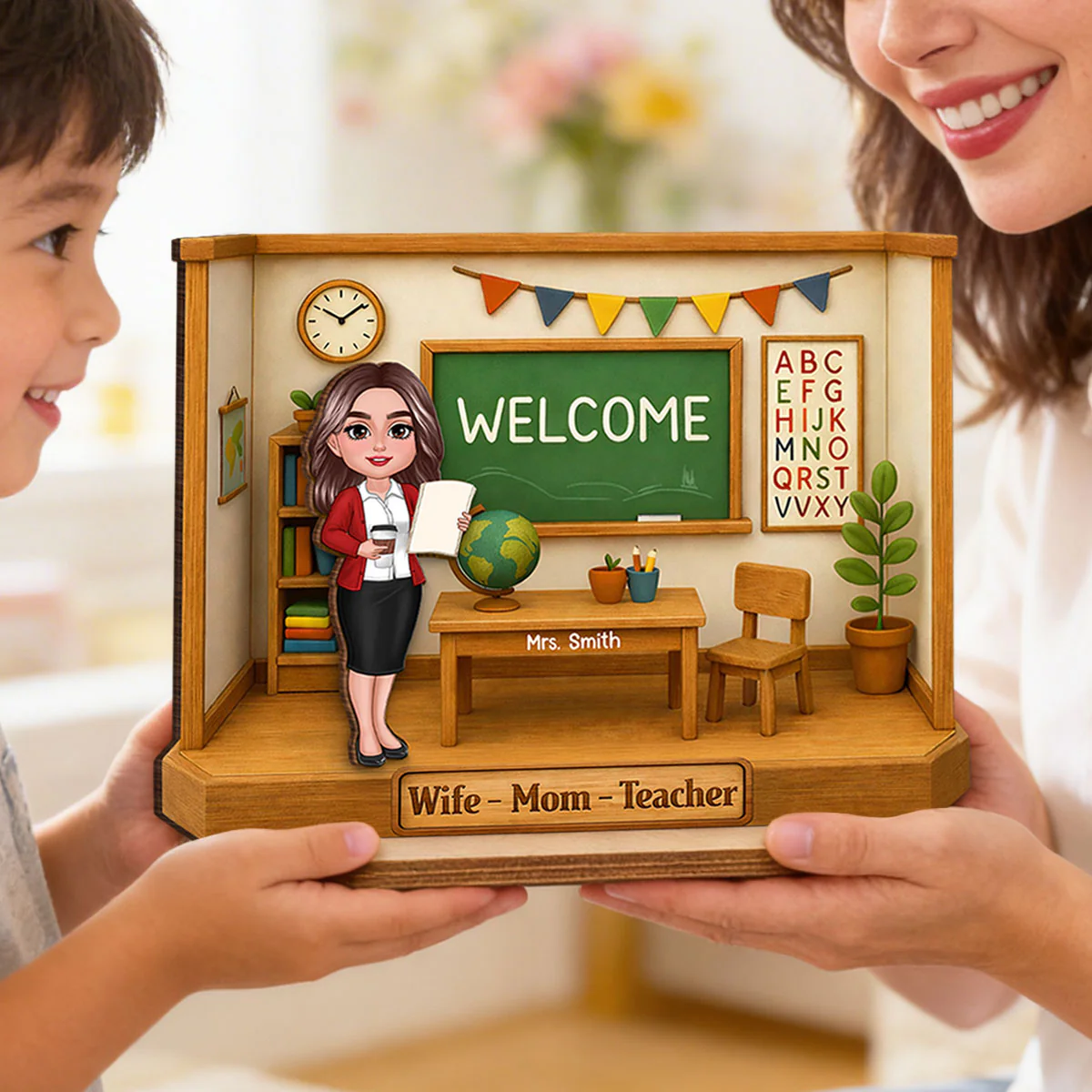 Wife Mom Teacher - Personalized 2-Layered Wooden Plaque - Gift For Teacher Mom - Image 4