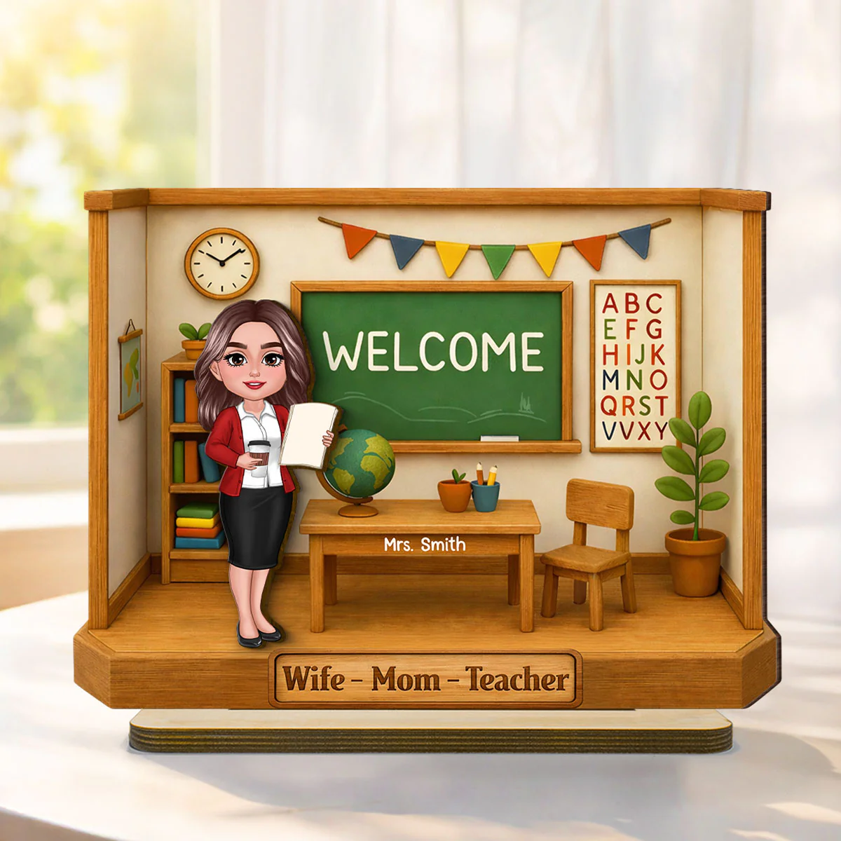 Wife Mom Teacher - Personalized 2-Layered Wooden Plaque - Gift For Teacher Mom - Image 5
