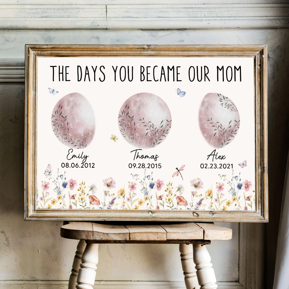 Wild Flowers The Day You Become Mom Grandma Custom Floral Birth Moon Phase Personalized Poster, Gift - Image 5