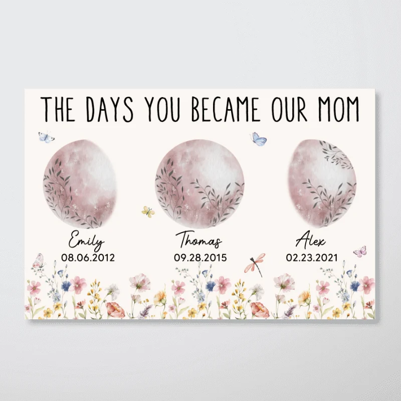 Wild Flowers The Day You Become Mom Grandma Custom Floral Birth Moon Phase Personalized Poster, Gift - Image 9