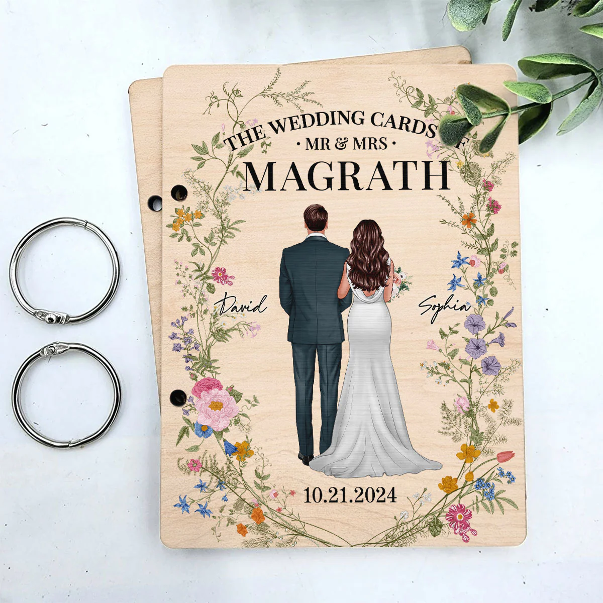 Wildflower Wedding Couple Personalized Card Keeper, Wedding Shower Card Holder - Image 2