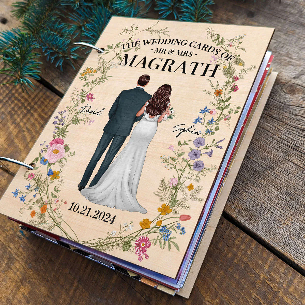 Wildflower Wedding Couple Personalized Card Keeper, Wedding Shower Card Holder - Image 3