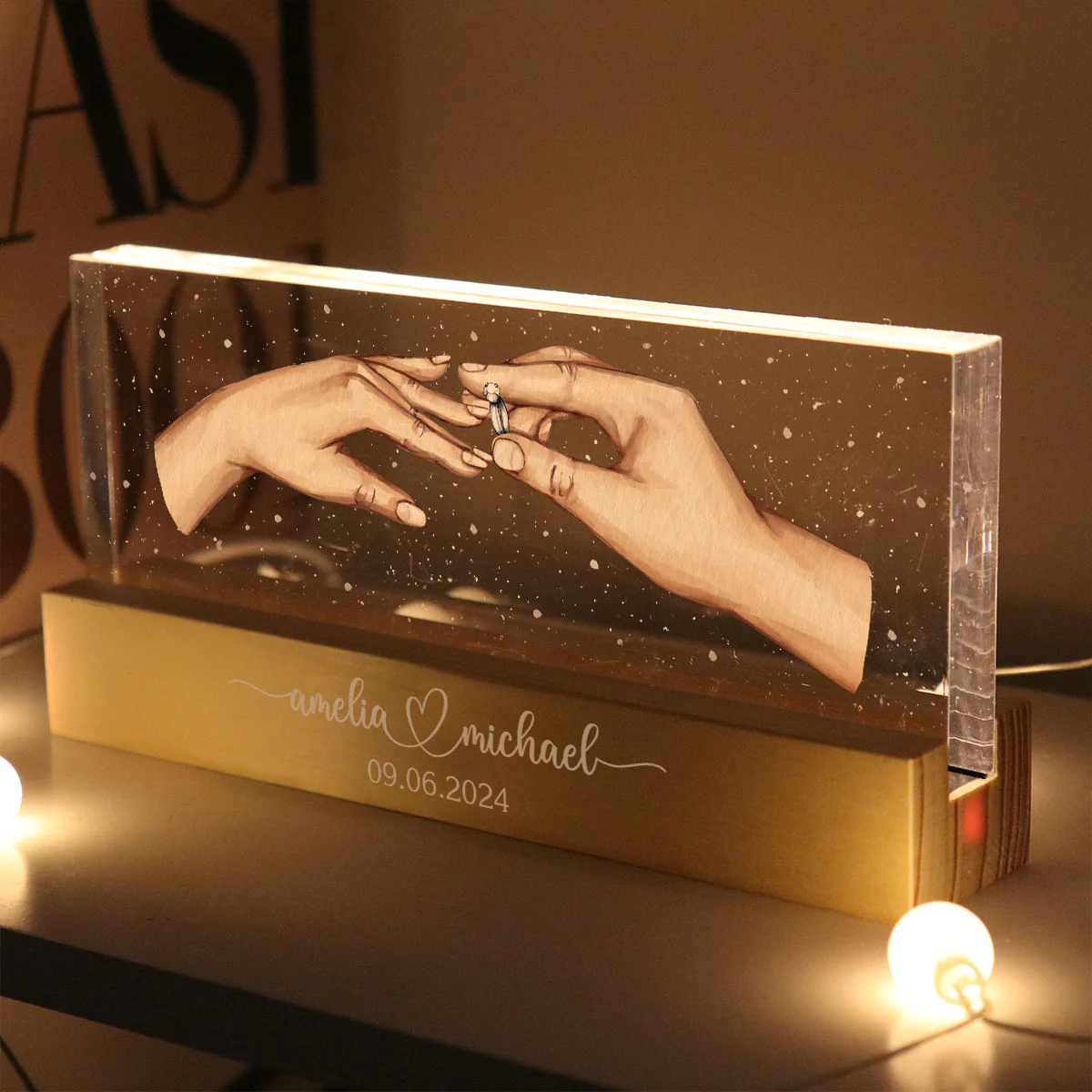 Will You Marry Me? She Said Yes! Personalized Acrylic Block LED Night Light, Marriage Proposal, Newly Engaged Present, Just Engaged Gifts for Couples - Image 3