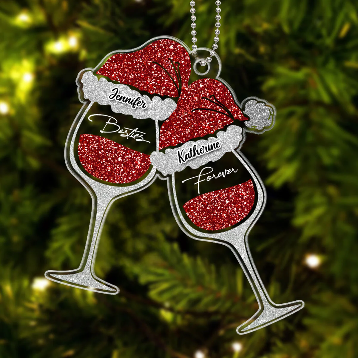 Wine Glass Cheers Partners In Wine Besties Personalized Acrylic Ornament - Image 2