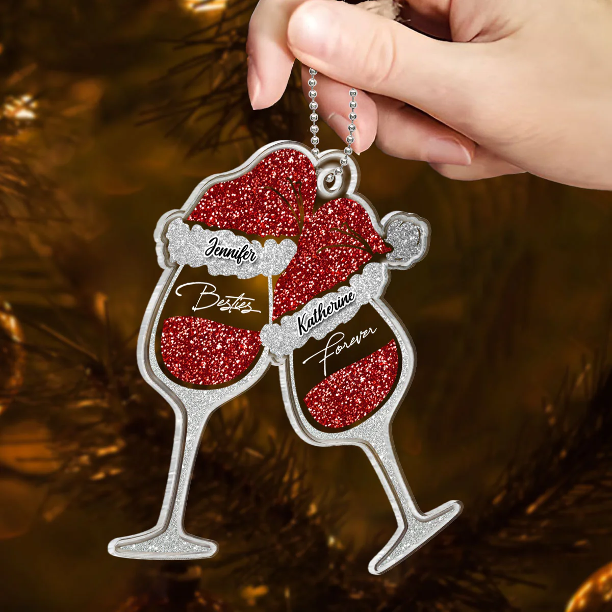 Wine Glass Cheers Partners In Wine Besties Personalized Acrylic Ornament - Image 3