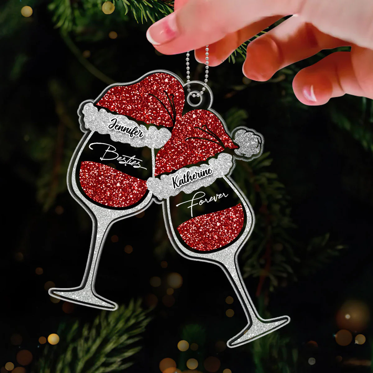 Wine Glass Cheers Partners In Wine Besties Personalized Acrylic Ornament - Image 4