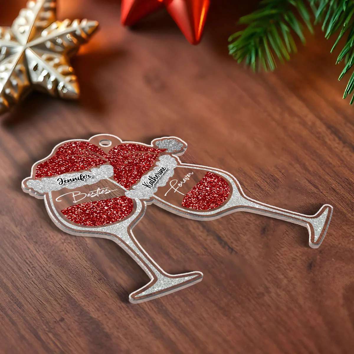 Wine Glass Cheers Partners In Wine Besties Personalized Acrylic Ornament - Image 5
