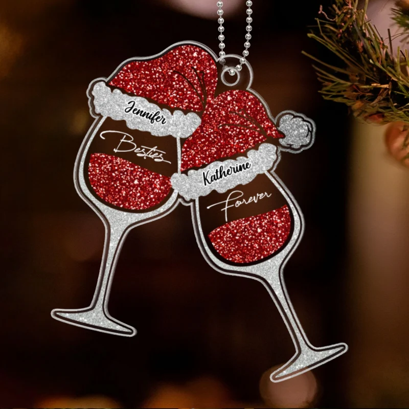 Wine Glass Cheers Partners In Wine Besties Personalized Acrylic Ornament - Image 7