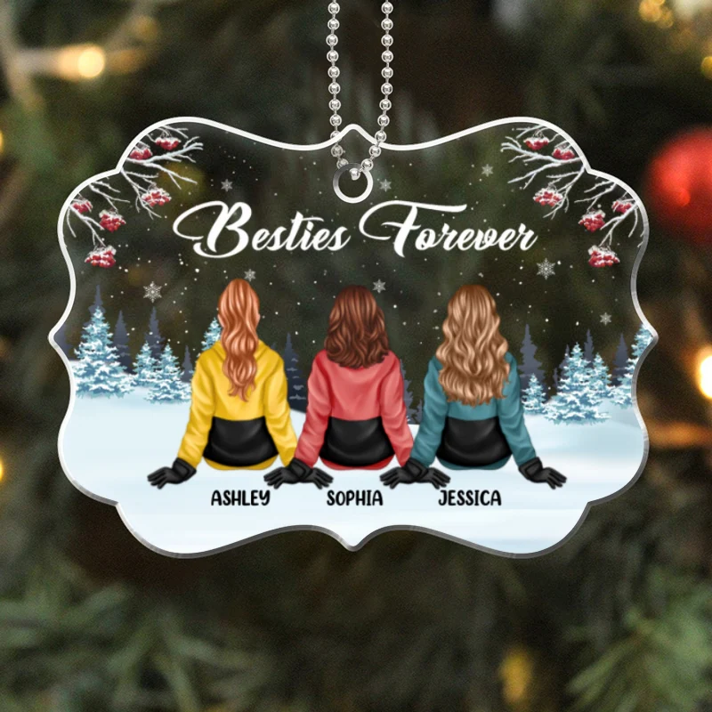 Winter Besties Sisters Personalized Christmas Acrylic Ornament - Image 4