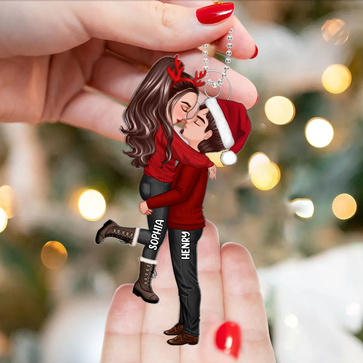 Winter Christmas Couple Personalized Acrylic Ornament - Image 2