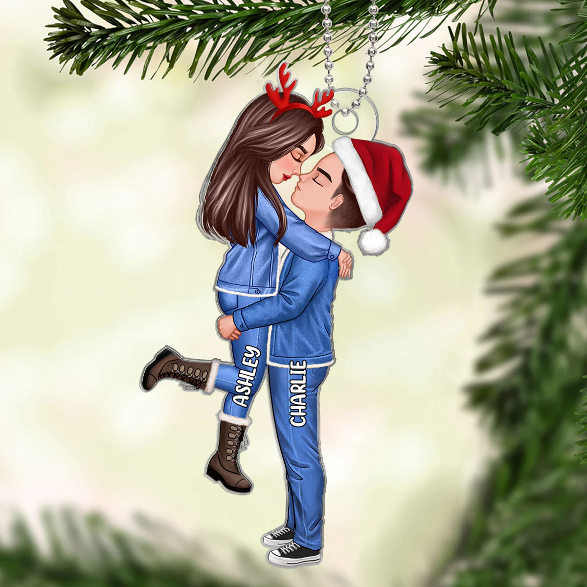 Winter Christmas Couple Personalized Acrylic Ornament - Image 3