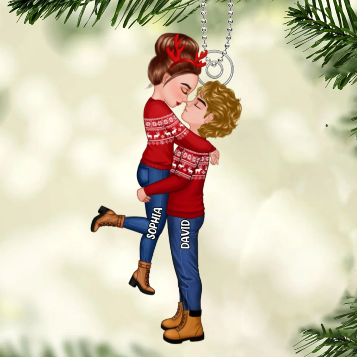 Winter Christmas Couple Personalized Acrylic Ornament - Image 6