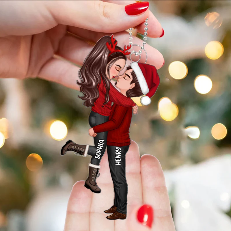 Winter Christmas Couple Personalized Acrylic Ornament - Image 2