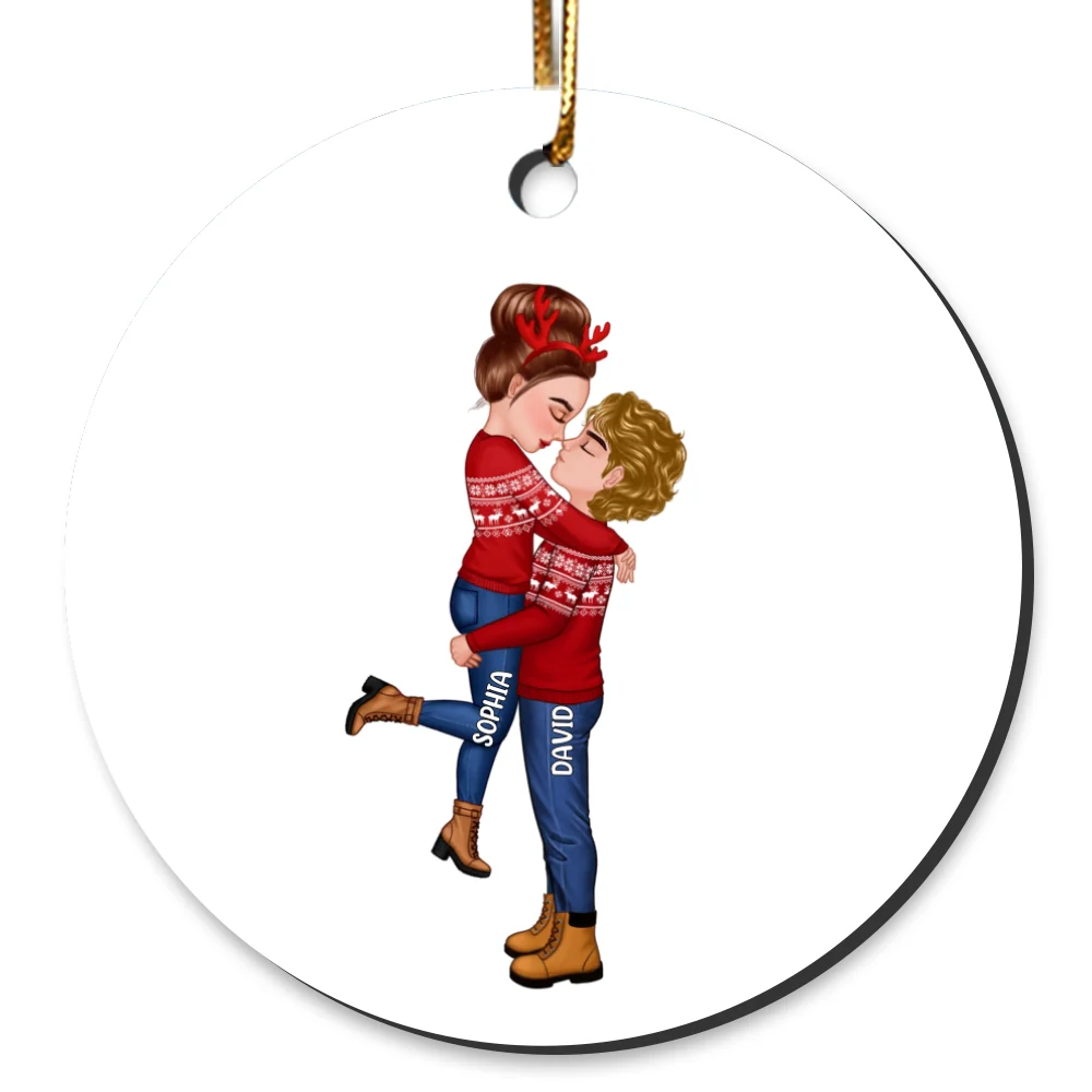 Winter Christmas Couple Personalized Circle Ornament - Image 2