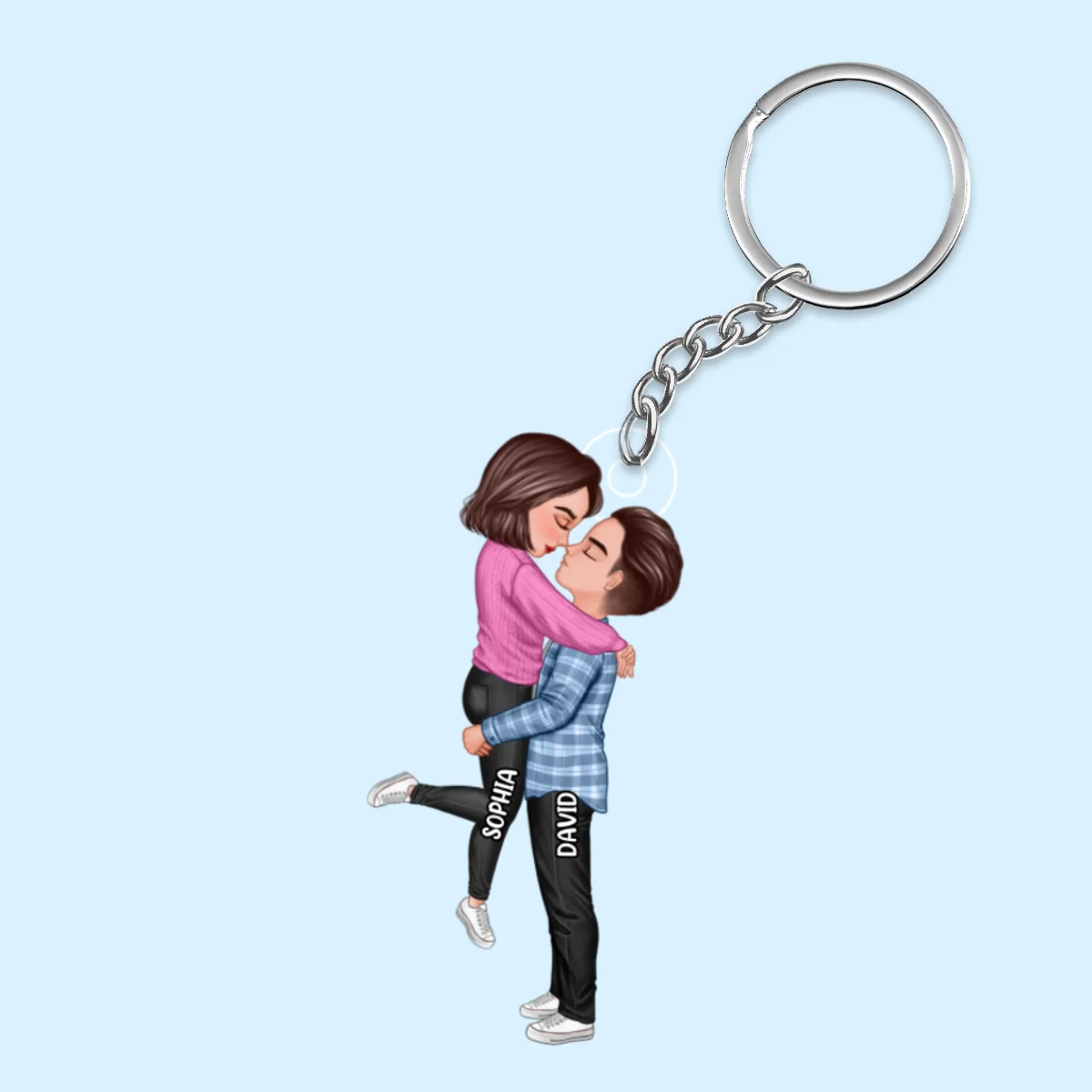 Winter Couple Hugging Kissing Personalized Acrylic Keychain - Image 4