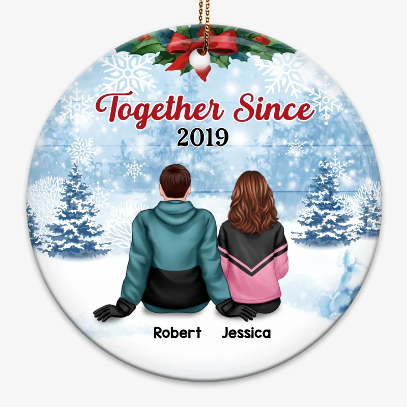 Winter Couple Together Since Personalized Circle Christmas Ornament