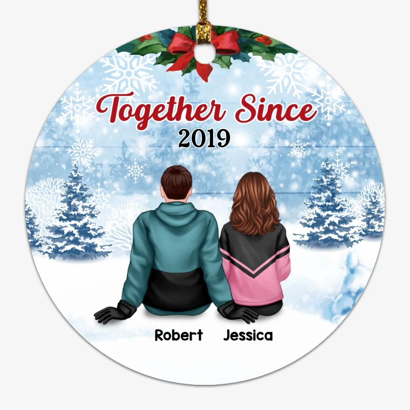 Winter Couple Together Since Personalized Circle Christmas Ornament - Image 2
