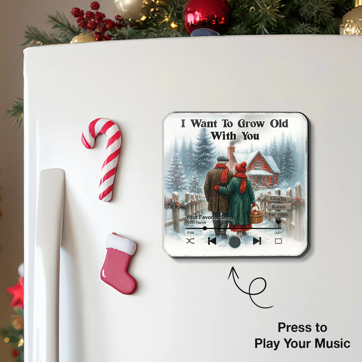 Winter Eternal Love Couple Growing Old Together Personalized Music Fridge Magnet, Heartfelt 2025 Gift, Anniversary Christmas Gift For Couple - Image 3