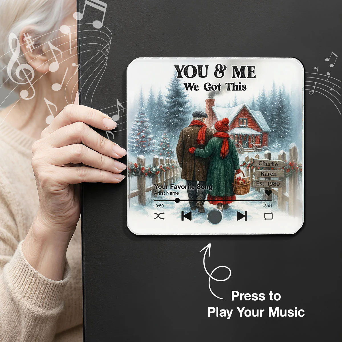 Winter Eternal Love Couple Growing Old Together Personalized Music Fridge Magnet, Heartfelt 2025 Gift, Anniversary Christmas Gift For Couple - Image 5